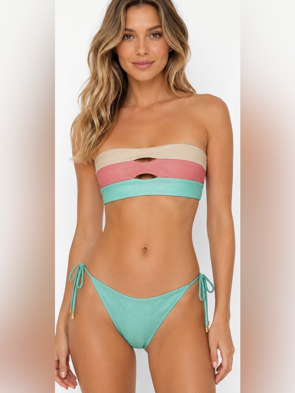 PQ Swim Colorblock Sparkle Bandeau Bikini Set Size L